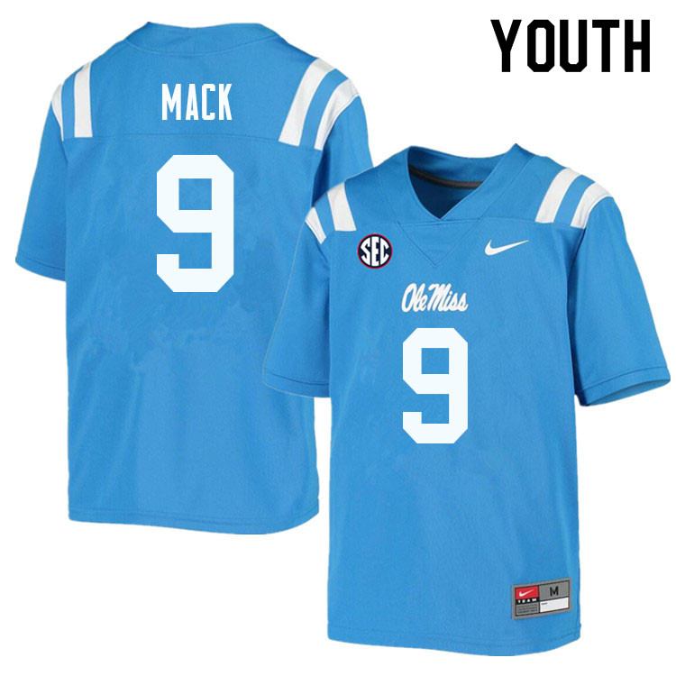 Brandon Mack Ole Miss Rebels NCAA Youth Powder Blue #9 Stitched Limited College Football Jersey YTB1458YR